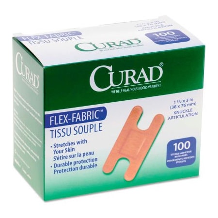 Medline Curad Flex Fabric Bandages, Knuckle, 3"L x 1-1/2"W, 100/Box MIINON25510